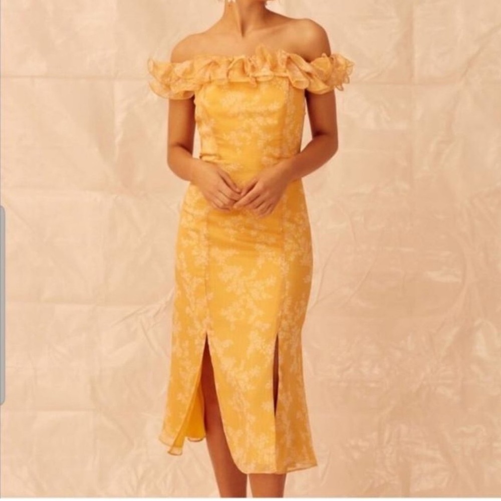 Keepsake Embrace Ruffle Off Shoulder Midi‎ Dress Small - Picture 2 of 4